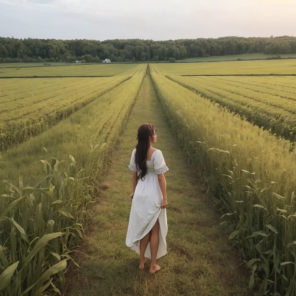 a barefoot woman standing in a field, pastorallife <lora:Pastoral_v4-000030:1>