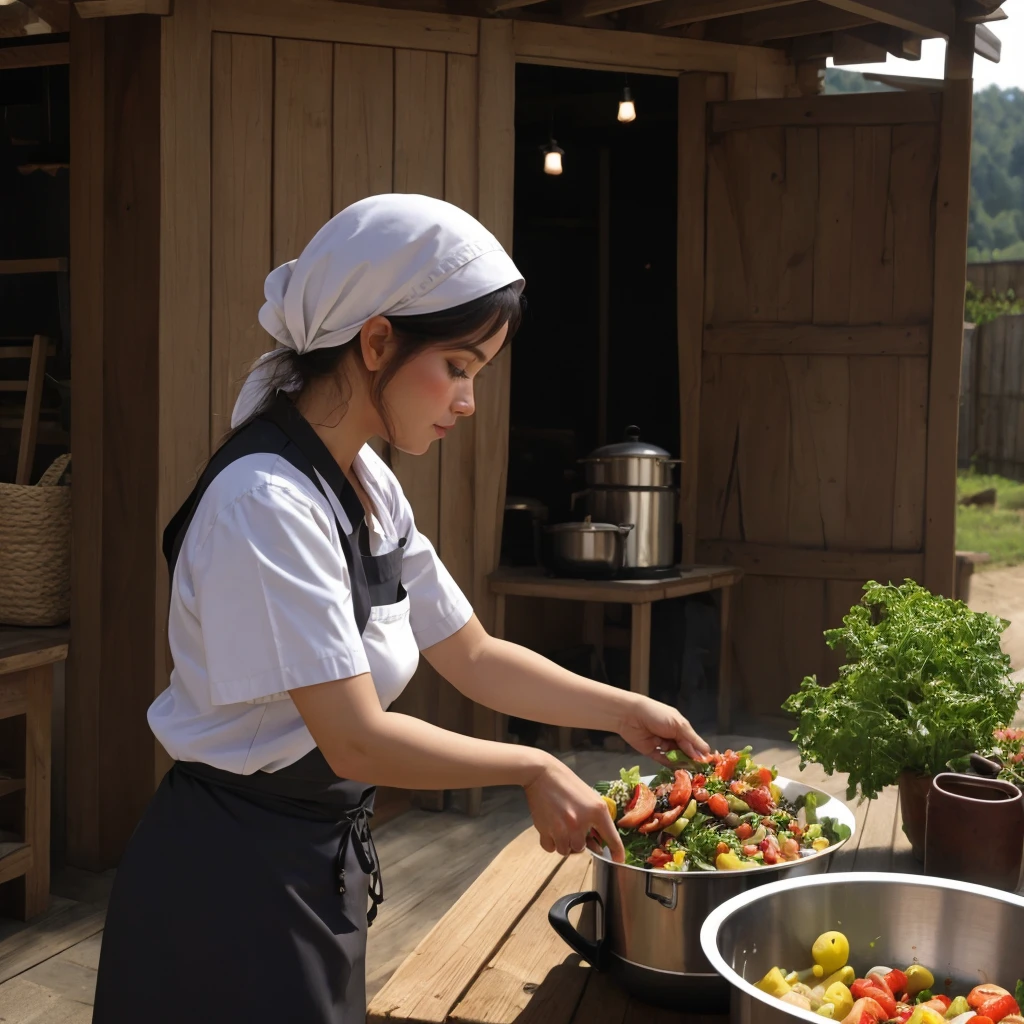 a woman preparing food<lora:Pastoral_v4-000030:1> pastorallife