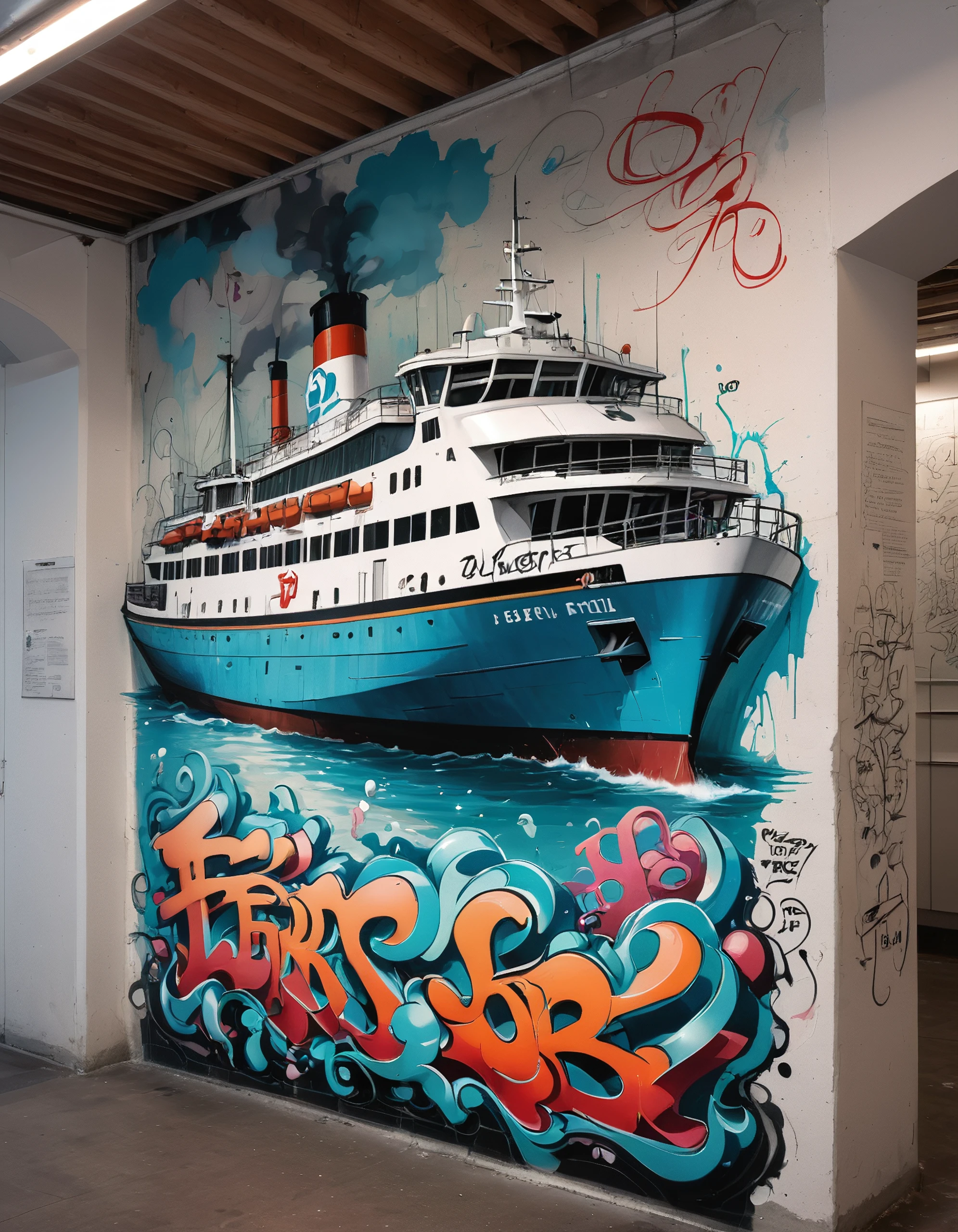 Ferry Passchier, surreal graffiti writes "FERRY", (Ferry on the wall)