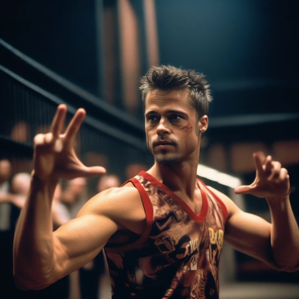cinematic photo tyler durden, facial hair, basketball sleeveless shirt, (((shaved head))), fighting poses<lora:TylerDurden1024:0.8> . 35mm photograph, film, bokeh, professional, 4k, highly detailed