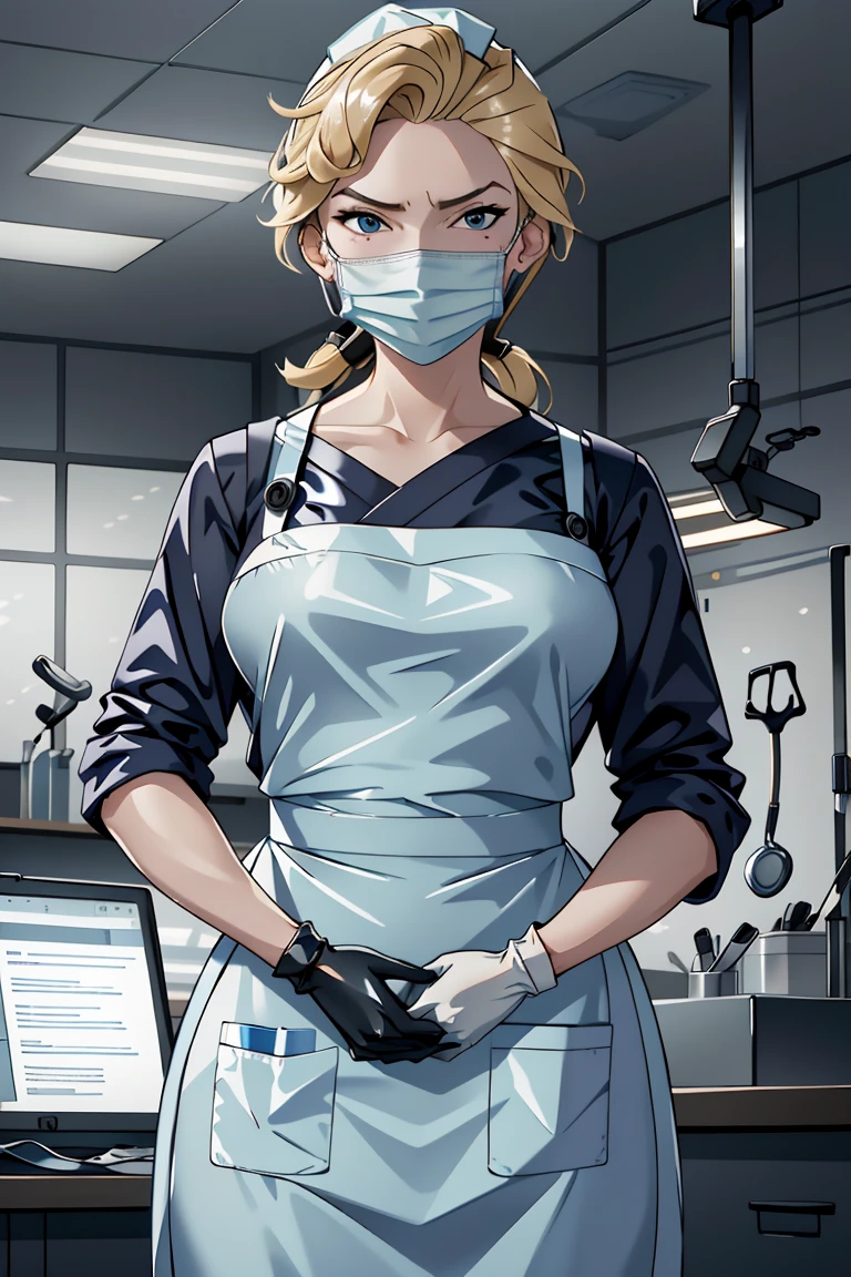 (RAW photo, best quality,facing the viewer,from front), operating room, overhead surgical light,blurred background, focused, dithering,backlighting,
 <lora:helga:0.8> helga 1girl,1girl,solo, blonde hair, makeup, blue eyes,
 <lora:Doctor_LatexApron_V2.0:0.8> doctor_latexapron, 1girl, solo, latex apron, surgical mask, gloves