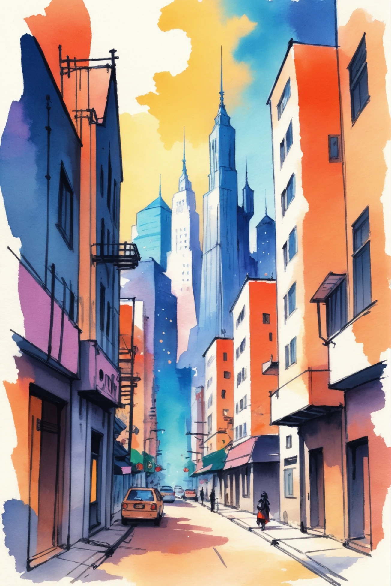 rough anime watercolor sketch, Cataclysmic,whimsical fantasy megacity beyond the beginning of reality<lora:EnvyStarlightAnimeWatercolor01:1>