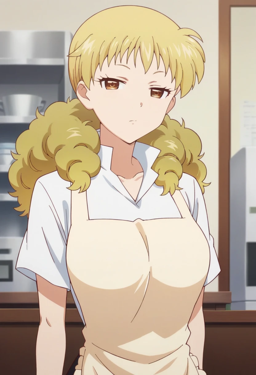 One girl, alone, 
Blonde, Long Hair, Horse&#39;s ears, Horse tail,
Green Eyes, View your viewers,
smile,
Green apron,
erection, Big penis, Huge testicles, drooping testicles, cock sheath, Dark testicles, Pink penis,
Cafe,
 