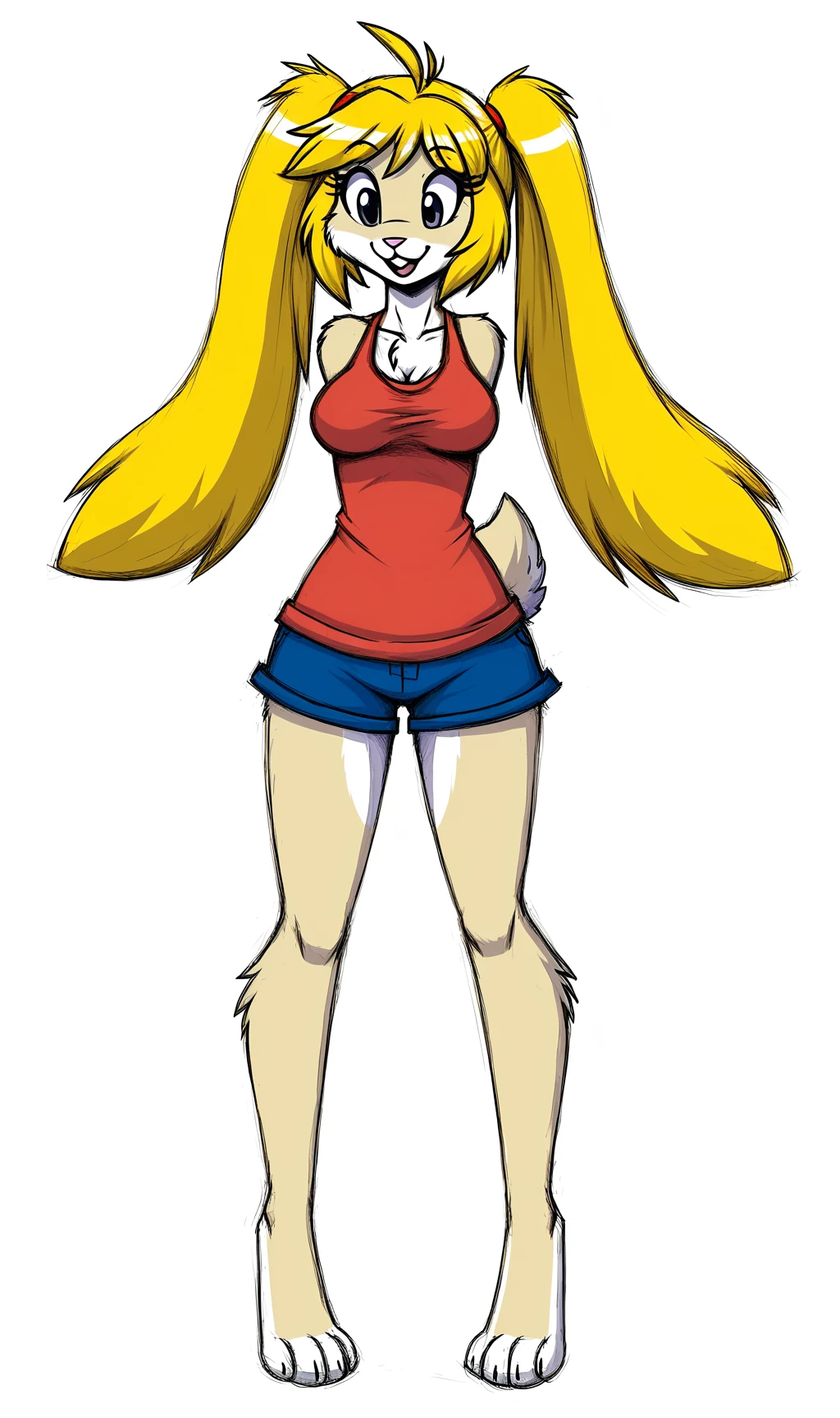 1girl,  furry, anthro rabbit, blonde hair, straight hair, twintails,  <lora:Armless Anime_epoch_10:1>, armless