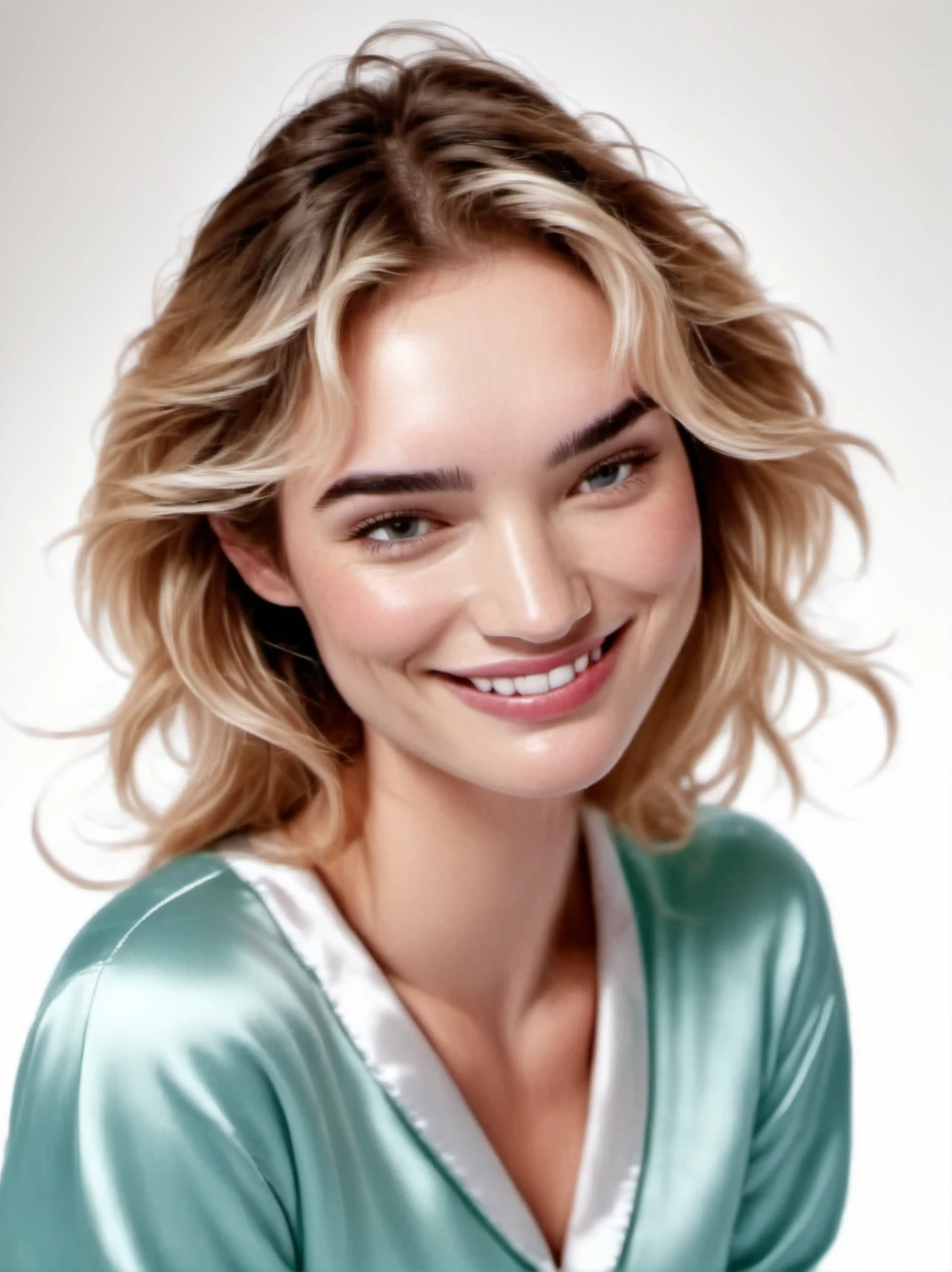 1girl, realistic, blond,
portrait, smile, wearing satin pajamas, white background, looking at us,
<lora:abbie-synth-xl-lora-1:1>