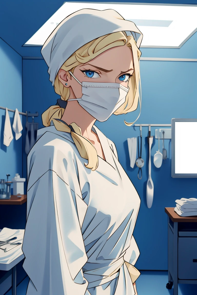 (RAW photo, best quality,facing the viewer,from front), operating room, overhead surgical light,blurred background, focused, dithering,backlighting,
 <lora:helga:0.8> helga 1girl,1girl,solo, blonde hair, makeup, blue eyes,
 <lora:Doctor_Surgeon_Homemade_V2.0:0.8> doctor_homemade_surgeon, 1girl, solo, surgical mask, looking at viewer, folded bandana, long sleeves,rubber gloves,bedroom,