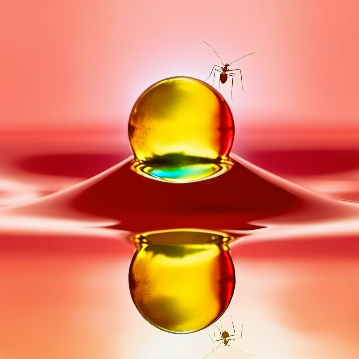 waterart, gradient, gradient background, glowing, reflection, red background, yellow theme,ant <lora:waterart:1>