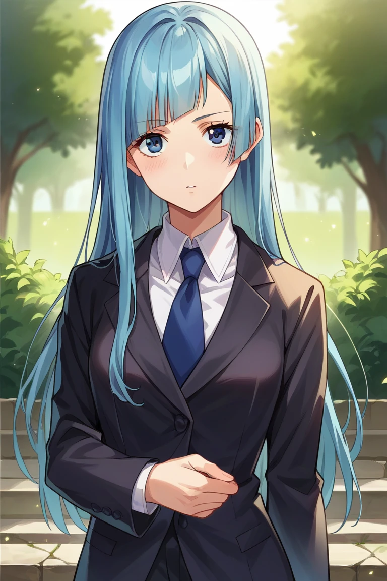 score_9, score_8_up, score_7_up, score_6_up, score_5_up, score_4_up, rating_questionable, , source_anime, digital illustration, pixiv, fanbox, uncensored, , BREAK, official art,
1girl, solo,, female, kasumi miwa, blue hair, blue eyes, straight hair,
black suit, white shirt, necktie, cowboy shot,, outdoors, looking at viewer, colorful, vivid,, <lora:Kasumi_Miwa_Pony-10:0.9>