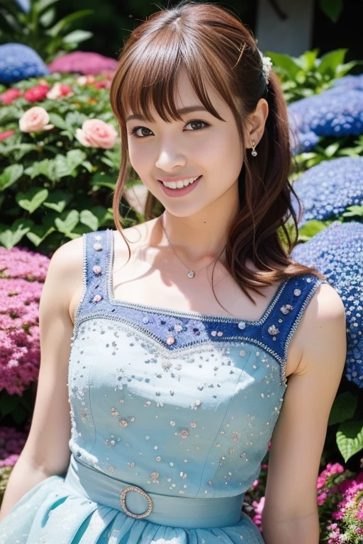1girl,(RAW photo, best quality), (realistic, photo-realistic:1.4), masterpiece, an extremely delicate and beautiful, extremely detailed, 2k wallpaper, Amazing, finely detail, extremely detailed CG unity 8k wallpaper, ultra-detailed, highres, soft light, beautiful detailed girl, extremely detailed eyes and face, beautiful detailed nose, beautiful detailed eyes,cinematic lighting,perfect anatomy,slender body
wearing a blue peplum dress,blue skirt,(bokeh:1.2)
at a shrine,tall stone stairs,(hydrangea flowers),cloudy
<lora:fuchigamimai_lora:0.8>,smile