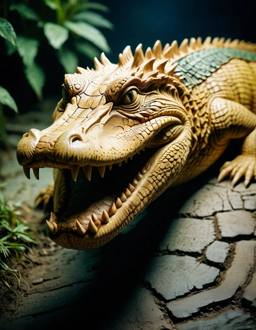 Photograph, Crocodile, wearing ral-wdtrng, Wonder, Lomography Color 100, Depth of field 270mm, <lora:ral-wdtrng-sdxl:0.77>, ambient, contemporary, ambient atmosphere, enchanted, surreal, unique, dynamic cinematic color, advanced cinematic perfect light