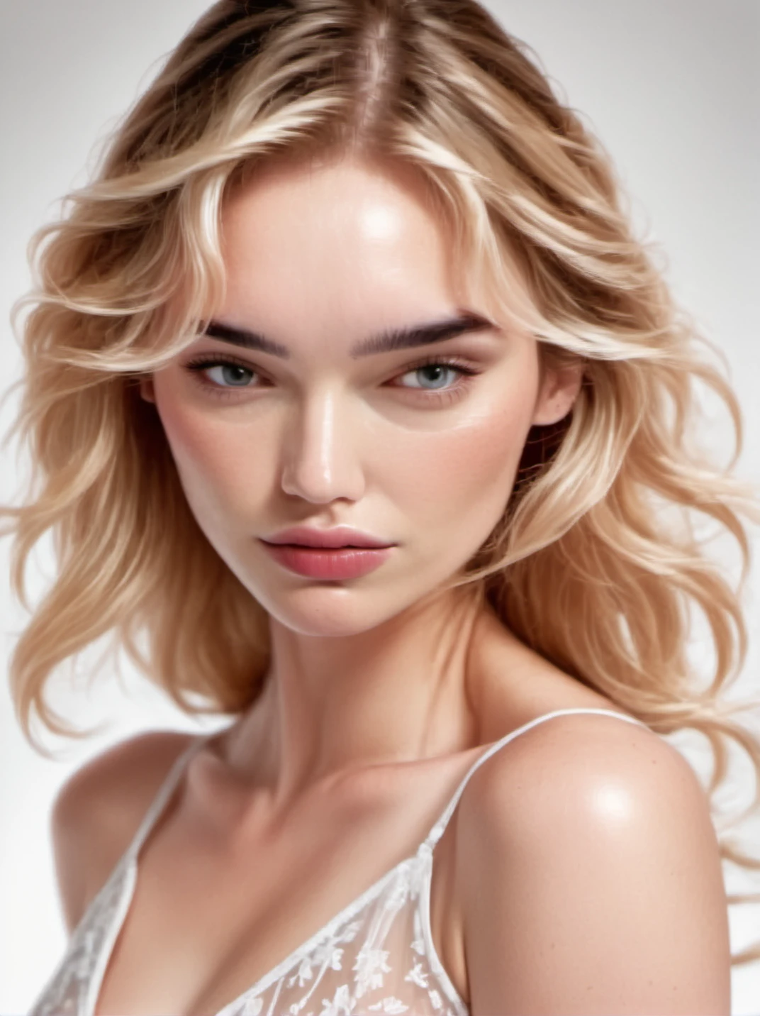 1girl, realistic, blond,
portrait, neutral expression, wearing a translucent night gown, white background, looking at us,
<lora:abbie-synth-xl-lora-1:1>
