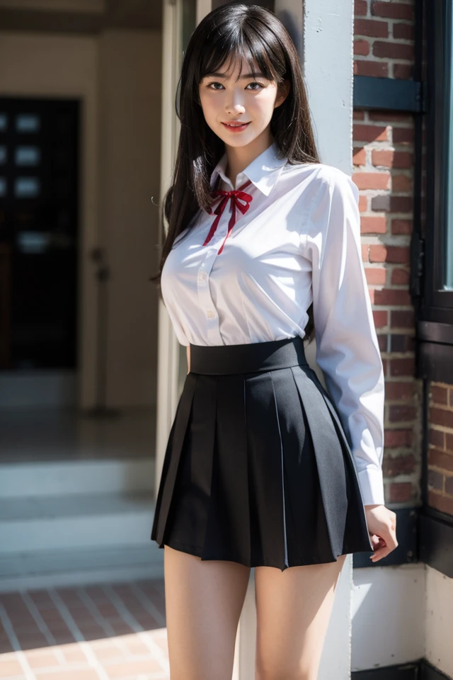1girl,solo,skirt,shirt,long hair,flower,ribbon,white shirt,outdoors,parted lips,pleated skirt,bangs,looking at viewer,realistic,collared shirt,red ribbon,neck ribbon,long sleeves,day,blue skirt,black hair,arms behind back,school uniform,standing,cowboy shot,brown eyes,brown hair,black eyes,shirt tucked in,depth of field,blunt bangs,
realistic,photo background,looking at viewer,smile,indoors,
looking at viewer,best quality,masterpiece,illustration,an extremely delicate and beautiful,CG,unity,8k wallpaper,Amazing,finely detail,masterpiece,official art,extremely detailed CG unity 8k wallpaper,incredibly absurdres,huge filesize,ultra-detailed,highres,extremely detailed,realistic,,<lora:Coco_20240531003419:0.8>