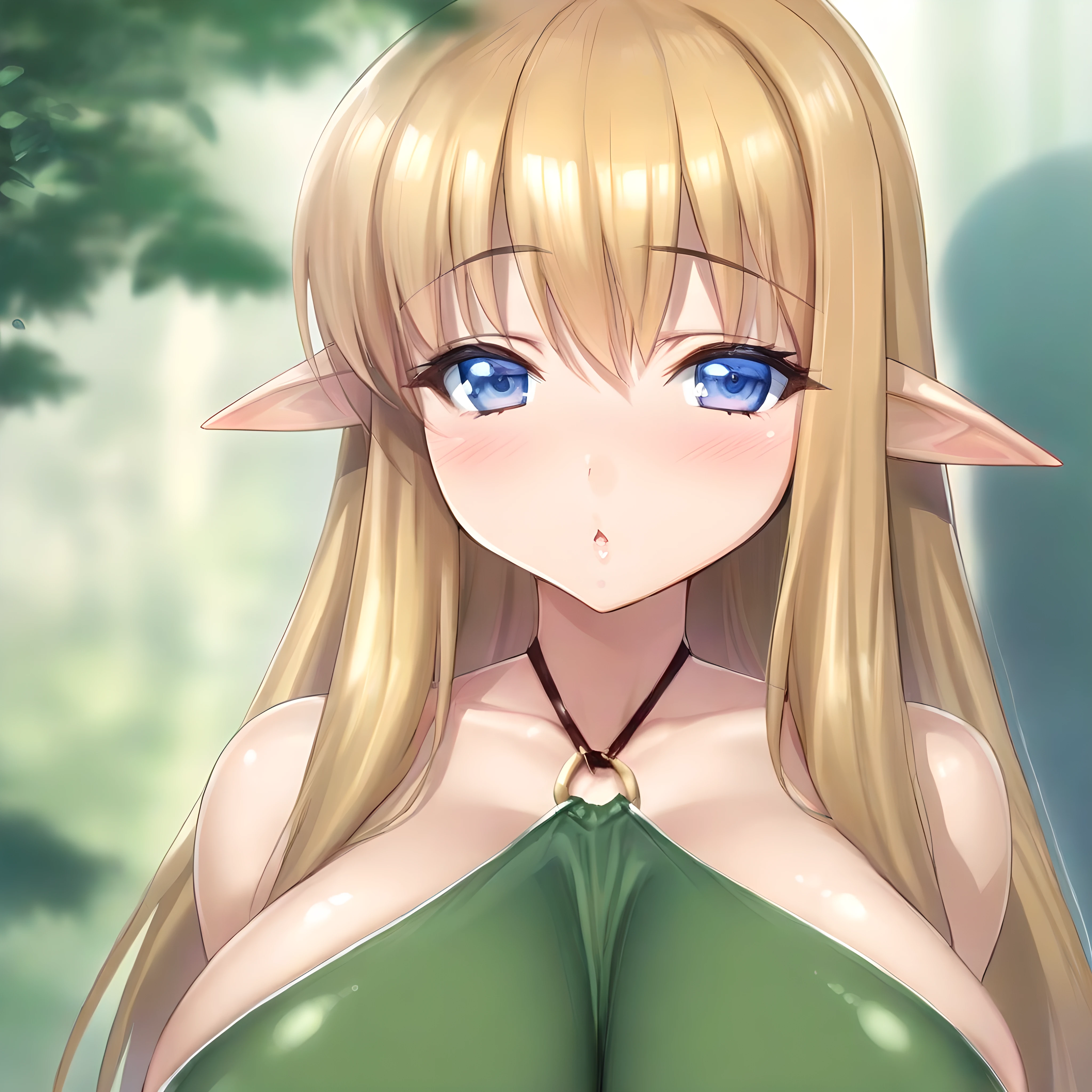 (masterpiece),(best quality),(ultra-detailed),(best illustration),(best shadow),(absurdres),(detailed background),(very aesthetic), tiffania westwood, 1girl, solo, breasts, pointy ears, long hair, elf, blonde hair, blue eyes, huge breasts, blush, halterneck, portrait, close-up, seductive smile, originaloutfit <lora:XL-TiffaniaWestwoodv2:1>