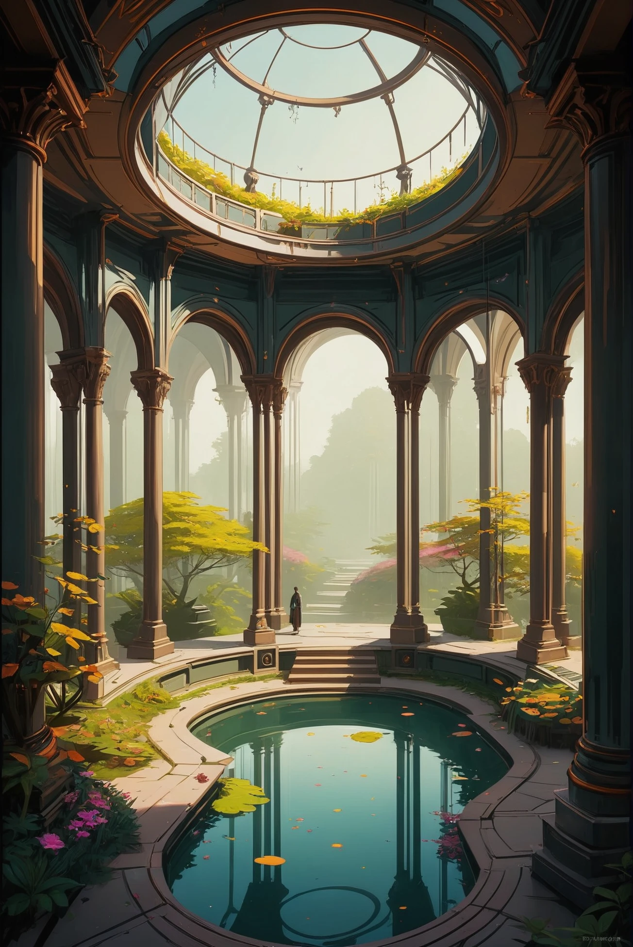 finely detailed scifi digital painting, Garden of Contemplation \(room\) <lora:EnvyStarlightScifiDigitalPainting02:1.25>