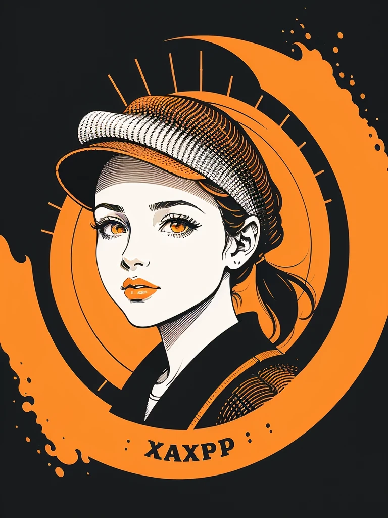 A girl, holding a bamboo basket, orange
(XCYP minimalist logo, minimalist style, minimalist pattern, black and white pattern, badge,The best quality, clear lines, ultra-fine depictions,)