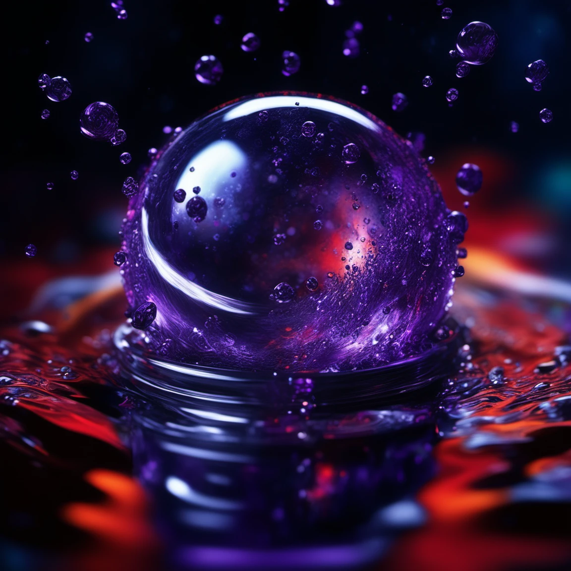 waterart, water,depth of field,[bubble]<lora:waterart:1>, dark  themed background. very dark and scary horror vibes. hyper intricate details. purple, red, white colors. hyperrealistic artwork style. scary horror metal music vibe. godrays, gorgeous, amazing, intricate, highly detailed, digital painting, artstatio