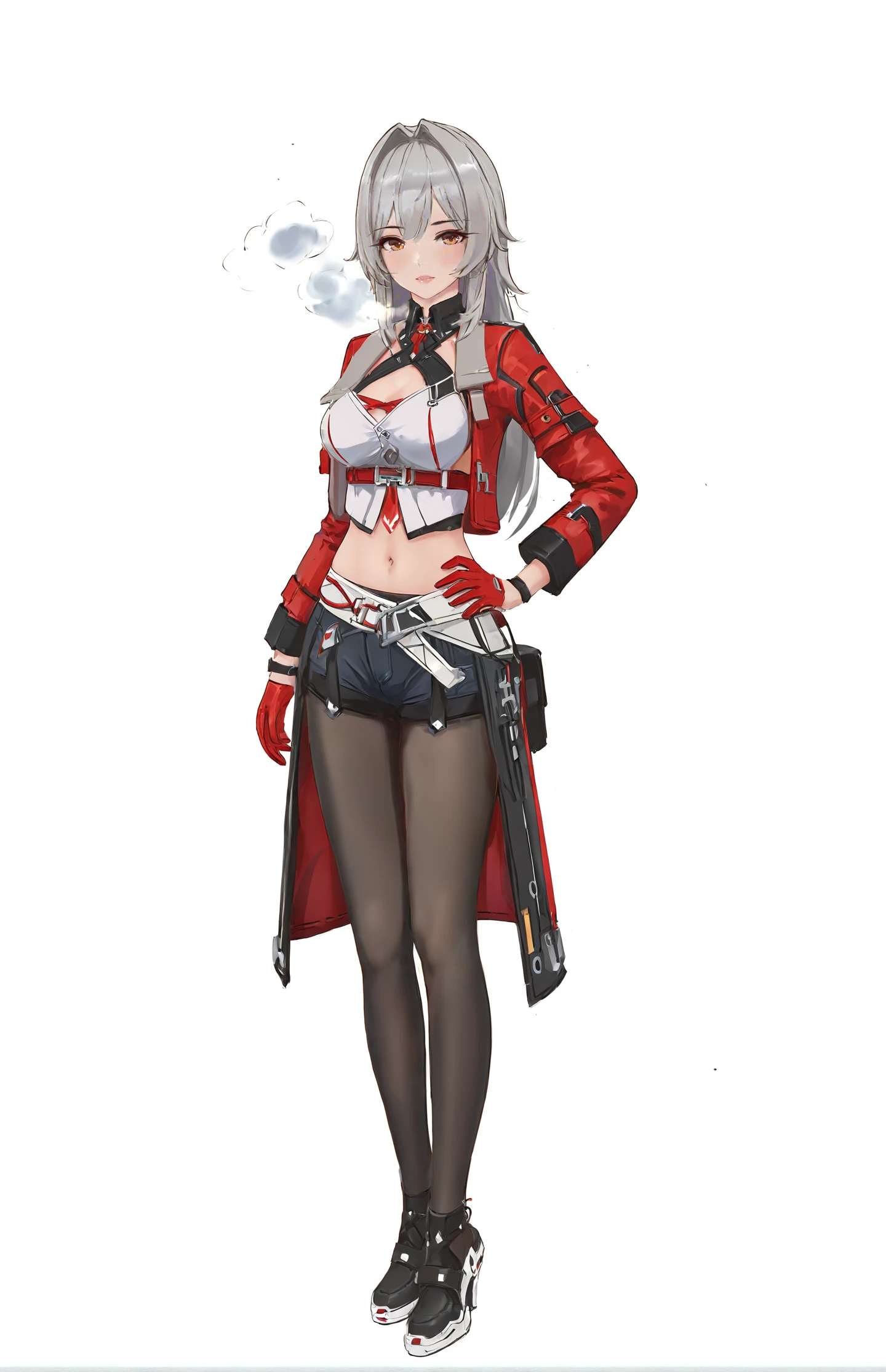 (by wlop:0.45), by novelance, 8k, best quality, masterpiece, (ultra-detailed:1.1), (high detailed skin), good background,
(full body), (white background,simple background:1.2), standing, looking at viewer, (solo), hand on hip,
<lora:Helia-kohaku-Tanger:0.8>, Helia, def clothes, 1girl, gloves, long hair, grey hair, navel, pantyhose, shorts, breasts,
BREAK
ominous, (realistic detailed skin:1.15), (amazing detail:1.1), depth of field, ultra-highres, 8k, visible breath, <lora:UNW3LLXLP:0.8>, <lora:zavy-cntrst-sdxl:0.8>,