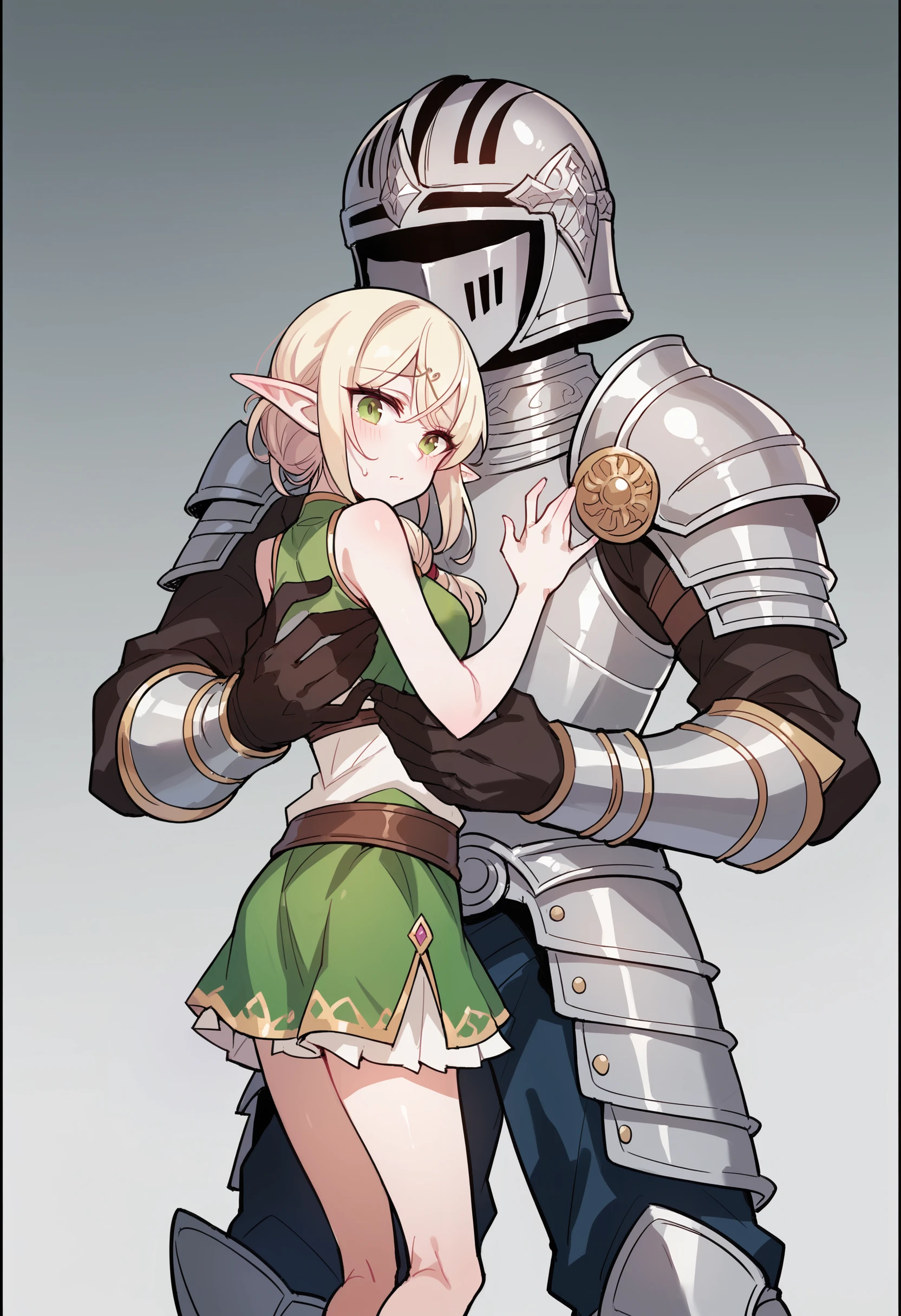 score_9,score_8_up,score_7_up,
elf,mini_skirt,1girl,1boy,armor,helmet,size_difference,
<lora:DOPL_01-40:1.2>,medium_shot,looking_at_viewer,hug,