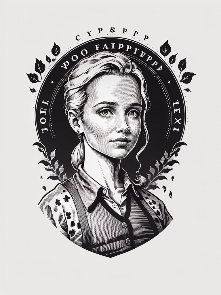 a girl, farm, apple tree
(XCYP minimalist logo, minimalist style, minimalist pattern, black and white pattern, badge,The best quality, clear lines, ultra-fine depictions,)