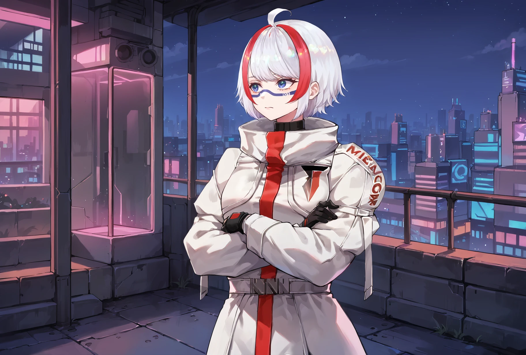 score_9, score_8_up, score_7_up, source_anime BREAK
standing, leaning back, crossed arms, outdoors, night, dark scene, cityscape, horizon, neon, sci-fi, futuristic, window, from side, looking afar, closed mouth, cowboy shot
<lora:OnolumiXL:0.9>
onowht, white coat, black gloves
