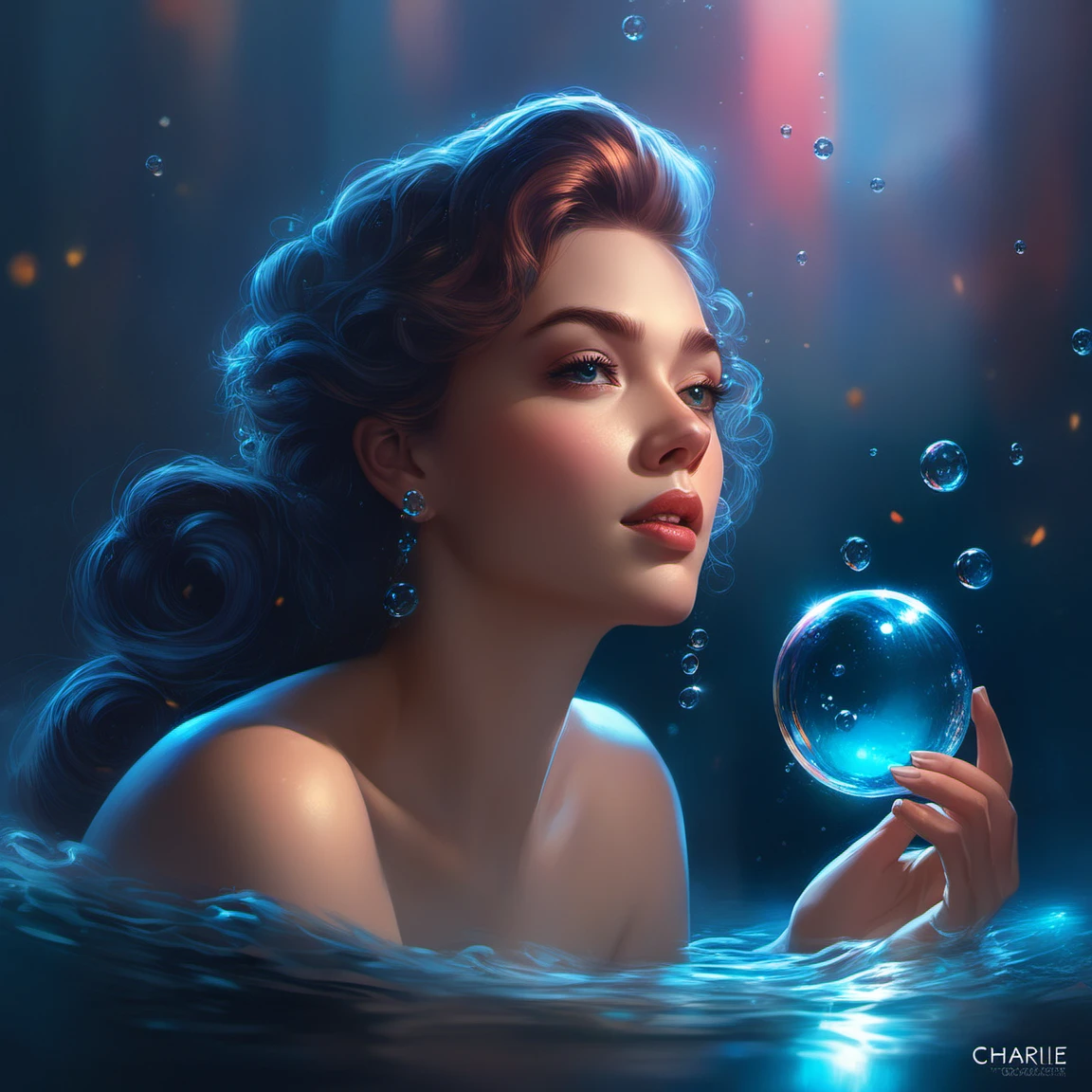 waterart, water,depth of field,[bubble] <lora:waterart:1>, intricate, elegant, highly detailed, digital painting, artstation, concept art, smooth, sharp focus, illustration, art by wlop, charlie bowater and alexandra fomina