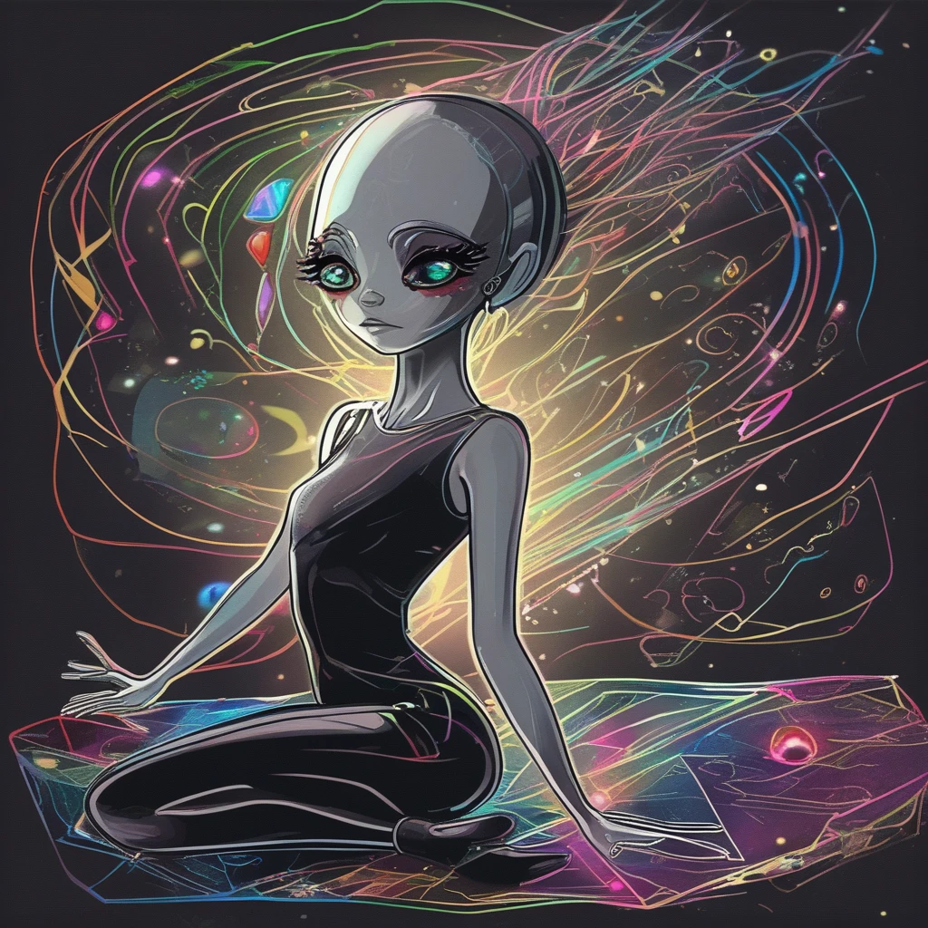 artalien, one-hour drawing challenge, floating hair, hybrid, colored sclera, ballerina, symmetry, crying, gem, multicolored skin, mecha, sleeveless, pen, dark-skinned female, colored skin, computer, fish girl