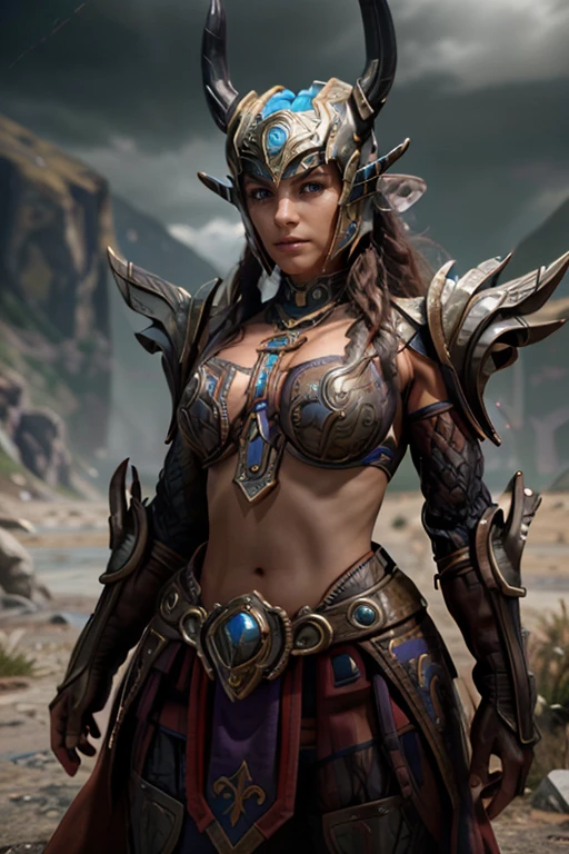 A orc woman in a red armor sitting on a grass with a sword orc girl green skin, detailed eyes, beautiful eyes, short hair, orc teeth, black mohawk hair, chinese ornaments, oil painting, vibrant colors, soft lighting, fantasy, magical, ethereal, mystical, delicate features, intricate details, leather armor, graceful pose, enchanting atmosphere, dreamlike background, misty forest, sparkling dust, bewitching smile, otherworldly charm, mythical creature, whimsical, enchantress, captivating presence, graceful movements. (best quality, highres, ultra-detailed, photorealistic), HDR, vivid colors, bokeh,