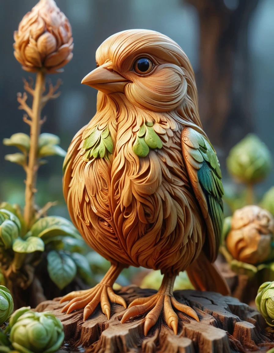 concept art, charming pretty anthropomorphic sprouts-bird, wearing ral-wdtrng, Foggy conditions, extremely high-resolution details, appealing, adorable, fantasy, <lora:ral-wdtrng-sdxl:0.82>, highly color focused, dynamic cinematic color, glossy, stunning detail, best, enchanted, fabulous colors