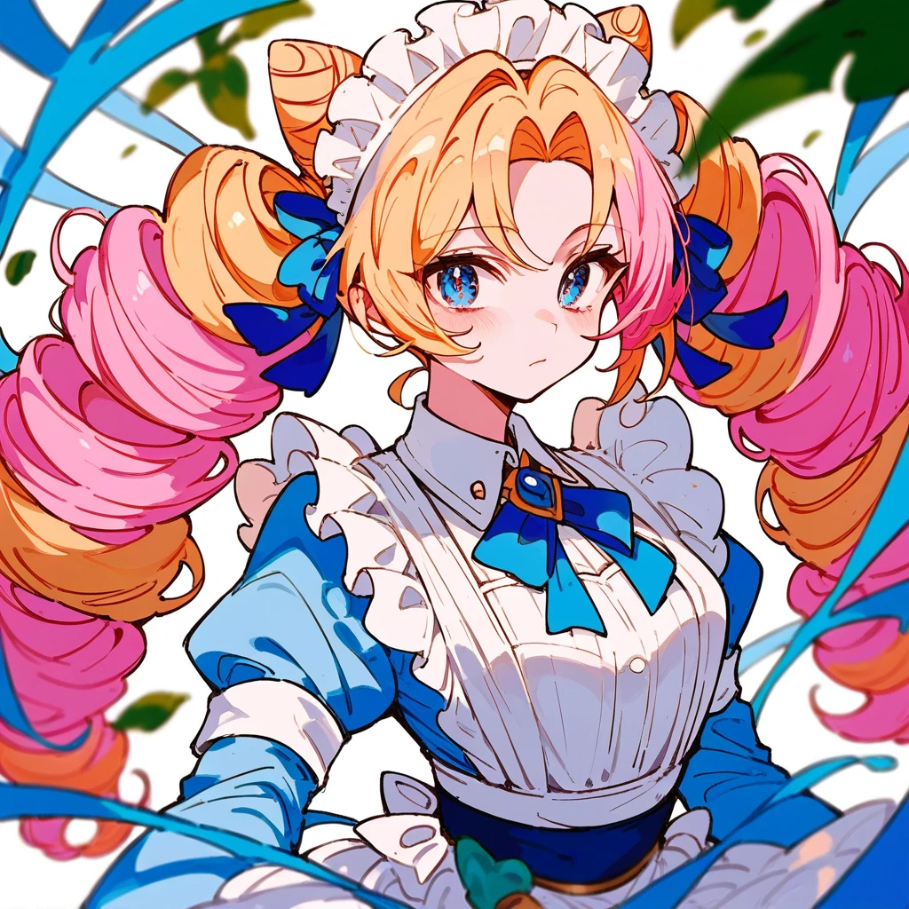 score_9, score_8_up, score_7_up, score_6_up, score_5_up, score_4_up,
1girl, blue eyes, multicolored hair, blonde hair, pink hair, twin drills, maid headdress,
<lora:gwen_cafe_cuties_pony_v1:1>