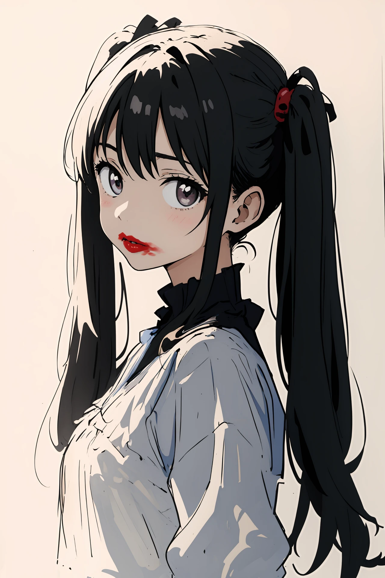 (masterpiece,best quality,absurdres),1girl,solo,<lora:smeared lipstick_bx-v2.02:1>,smeared lipstick,
portrait,traditional media,sketch,twintails,looking at viewer,simple background,