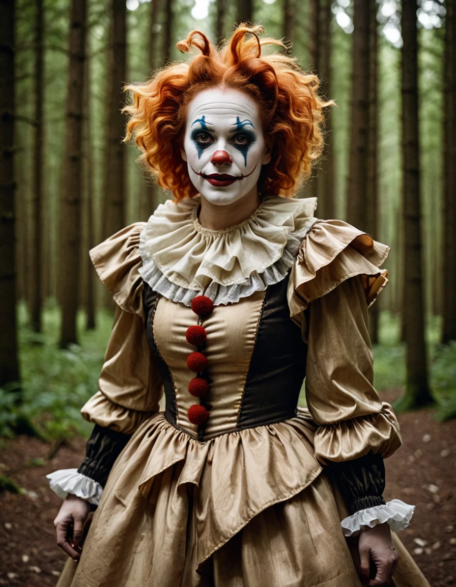 (Brown and Alabaster:0.7) , ultra high res, Cinestill, Female Clown, the Clown is dressed in Berber ral-ntrllscp, <lora:ral-ntrllscp:0.7>, fine artistic composition, beautiful composition, artistic, best, epic composition, polished, dynamic dramatic atmosphere, stunning, great composition, highly enhanced, epic