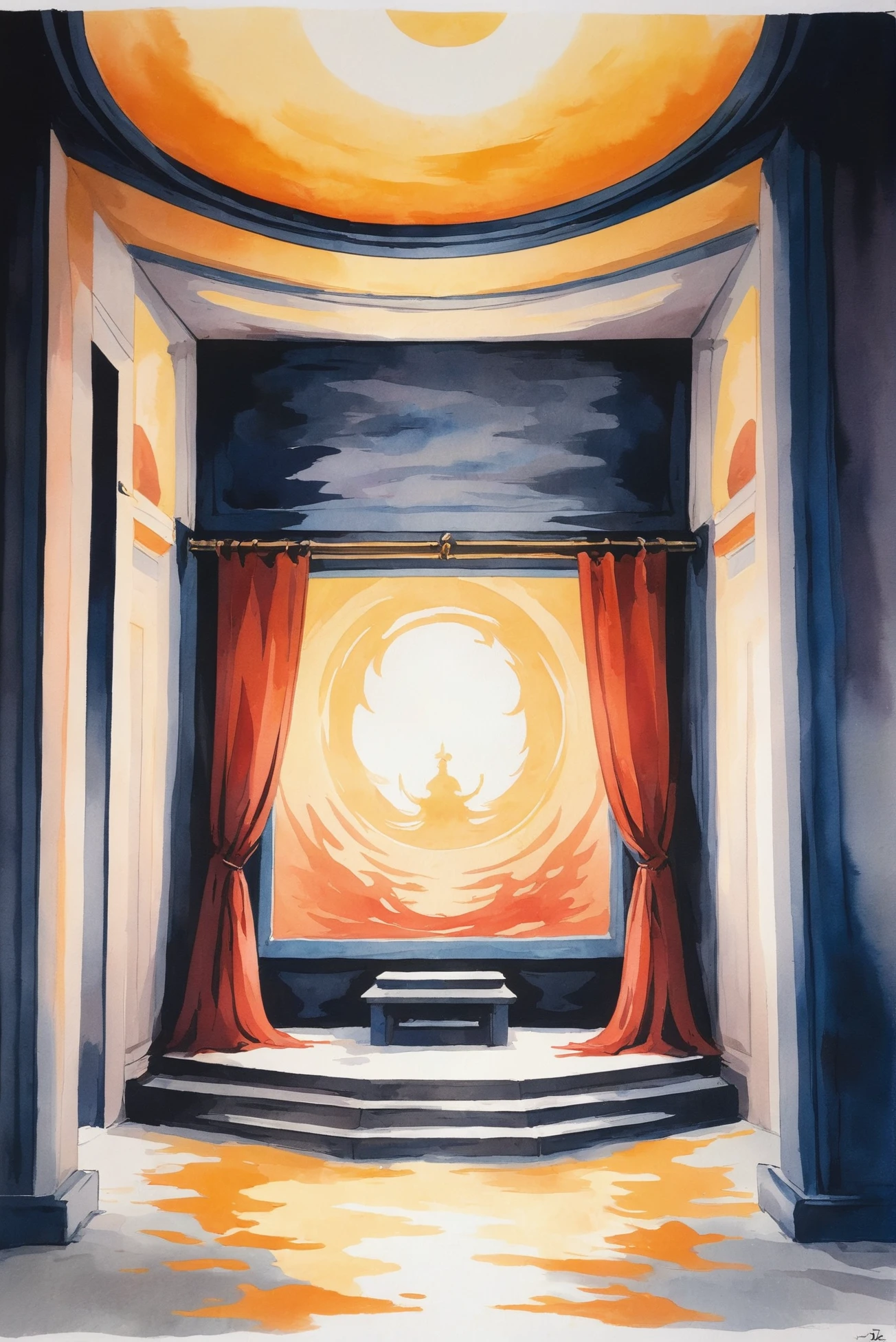 anime watercolor on vellum, Summoning Chamber \(room\) <lora:EnvyStarlightAnimeWatercolor02:1.25>
