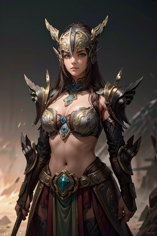((highest quality)),(ultra high resolution),(Super detailed),(detailed description),((best CG)),(best work of art),super precision art,amazing drawing art,(Fantasy art with precise details:1.5), (goddess of war:1.6),elaborately crafted weapons:1.8, 