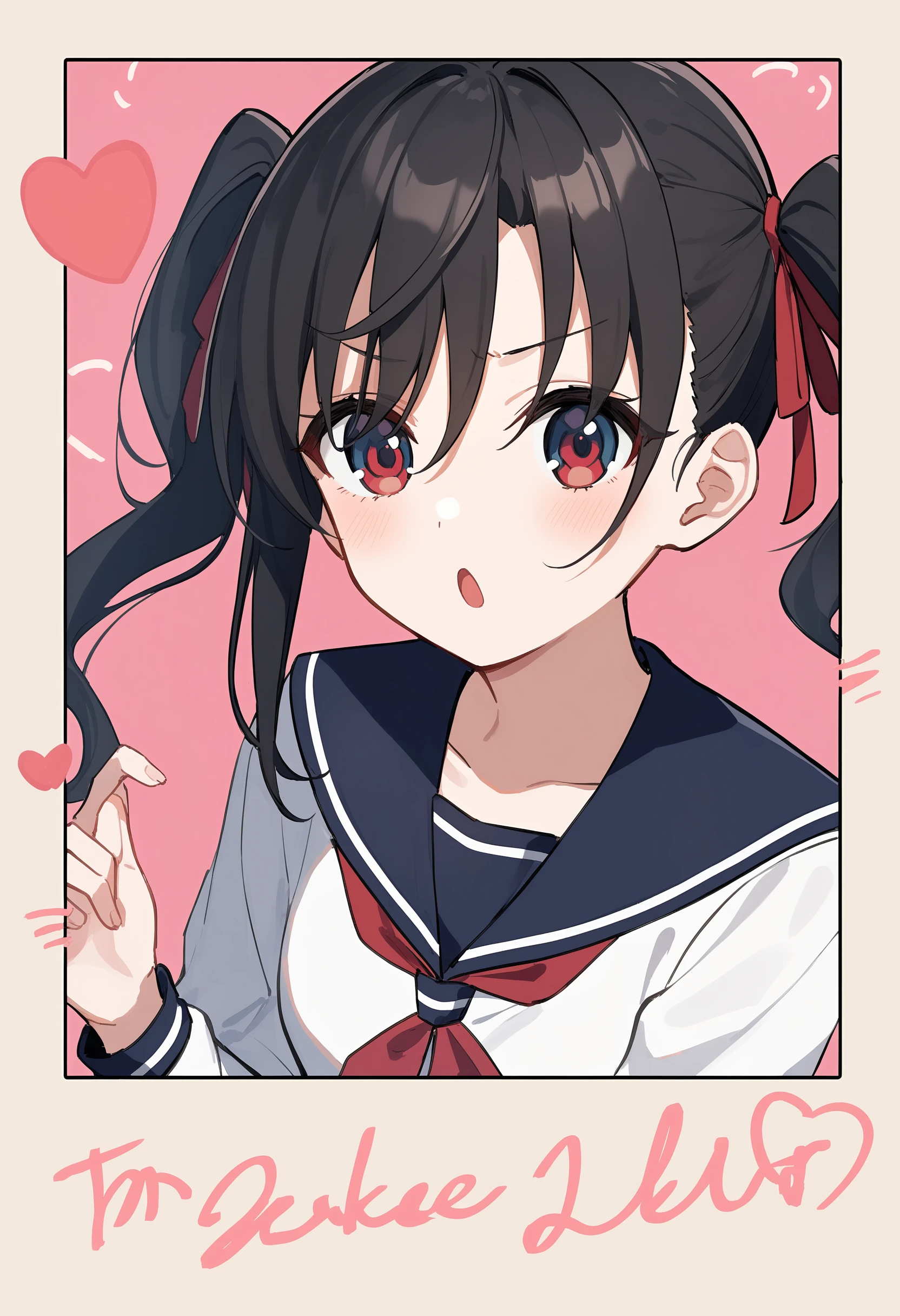 1girl,sincos, ningen mame, toosaka asagi,solo,medium breasts,school uniform,
polaroid, border, english text, character name, dated, artist name, signature,heart, twitter username,<lora:polaroid_XL_v1:0.8>
from side, upper body, looking at viewer, black hair, red eyes,troubled eyebrows, highland, open mouth, twin drills hair,,
best quality, very aesthetic, absurdres