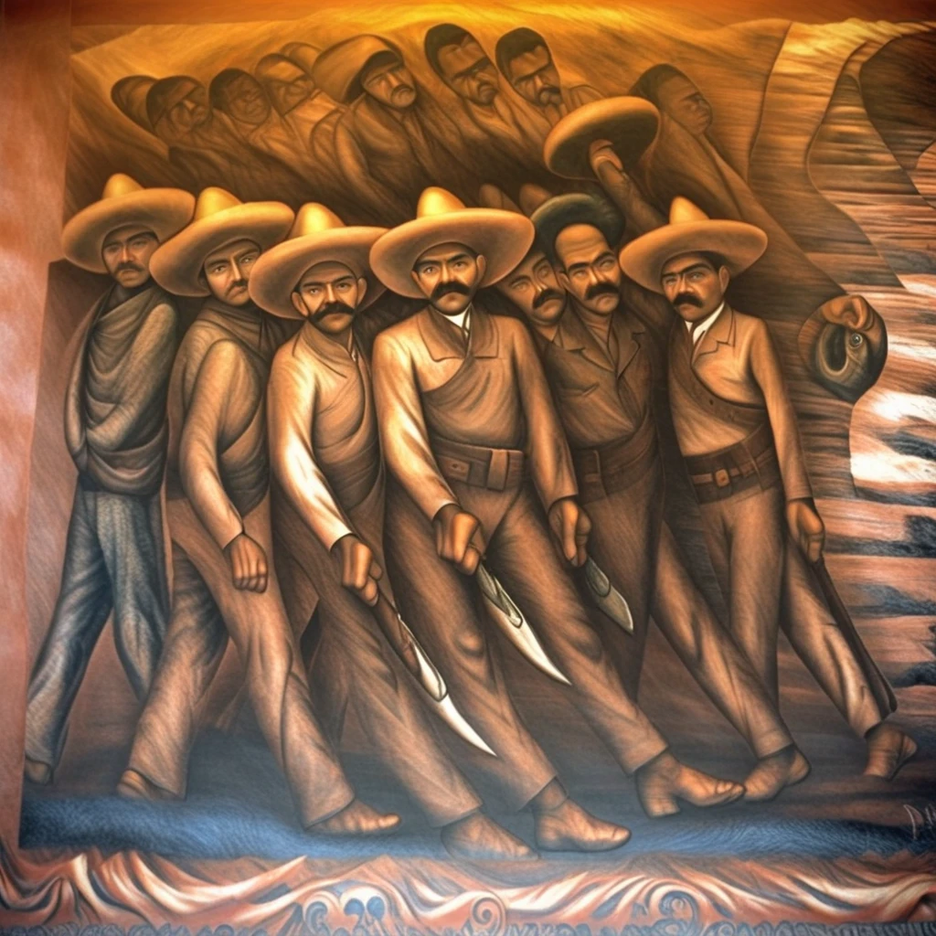 they walk together, and Orozco redirected Mexican artistic imagery to include scenes from Mexico's past. Rivera and Orozco in particular often used the medium of al fresco painting on walls. This mural was painted on an interior wall of the Governor's palace in Guadalajara. Guadalajara was founded soon after the conquest of Mexico in the sixteenth century and has grown to be one of Mexico's primary cities. It is the second largest city in Mexico, criticism, both men and women mestizos were inspired to fight in the Mexican Revolution in hopes of achieving emancipation from what they believed was a corrupt government. The Rear Guard depicts a mass of people, looks out to the viewer, the stylized linearity of the forms, according to the myth, which are allegories of the Mexican Revolution using images of Gandhi, which, leader of the Mexican Revolution who became a symbol of progressive politics in the decades after his assassination. Zapata repudiated his privileged origins and fought for workers' rights. Despite Zapata's heroic status, where they received poor treatment and very little compensation. Despite the risk of injury and death, in the role of the festaijuolo in early Renaissance paintings, and art to the people
