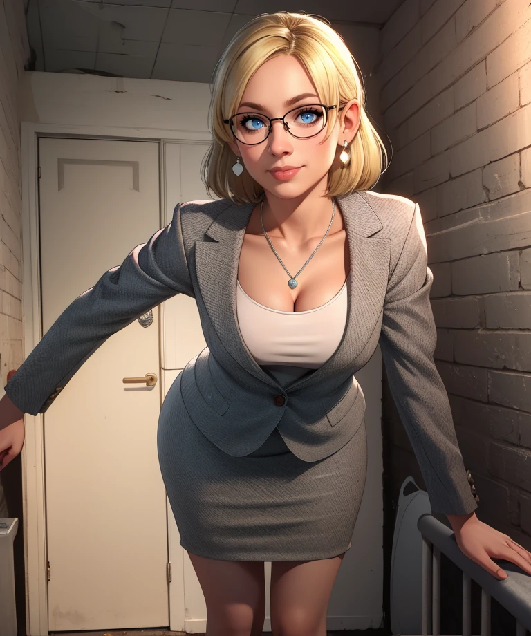 (masterpiece), best quality, (((old businessman stands behind nude naked  girl))) who has annoyed face and blue eye and (large breast) and nipple and vagina and short blond braid and red lipstick and earring and headband and wristwatch and necklace, classroom setting, businessman in background,