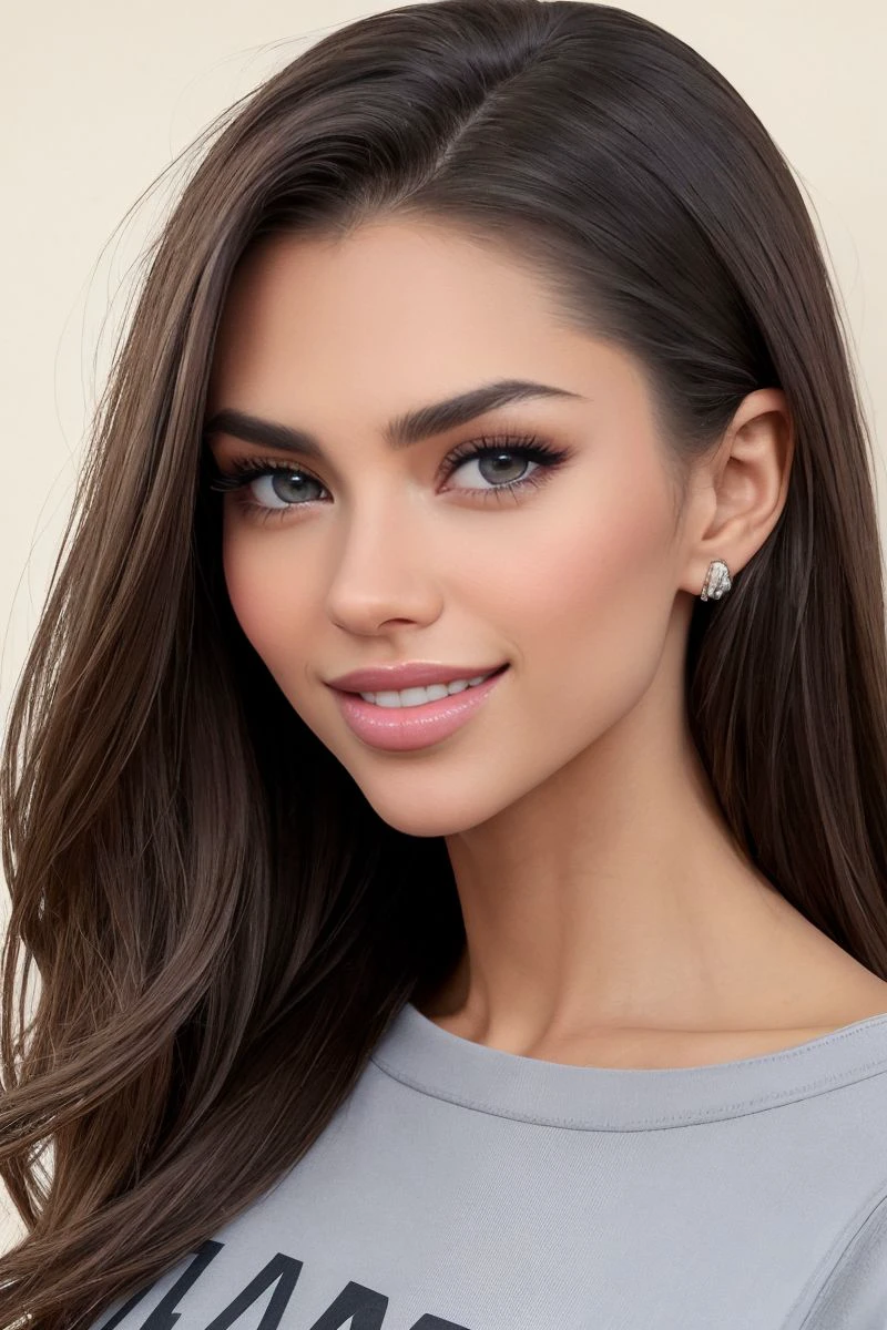 closeup headshot of S427_ValentinaKolesnikova,an attractive woman,in front of a (brown-wall:1.1),wearing a (crewneck:1.1),(smiling),(4k, RAW photo, best quality, 50mm, depth of field, ultra high res:1.1),(intricate, photorealistic, cinematic-shot, masterpiece, ultra-detailed:1.1),