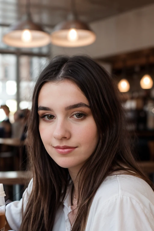 <lora:Sarah:0.8>, full color portrait of a young woman, having coffee at a vintage cafe, natural light, RAW photo, subject, 8k uhd, dslr, soft lighting, high quality, film grain, Fujifilm XT3, Nikon D850