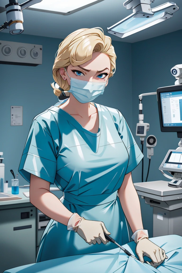 (RAW photo, best quality,facing the viewer,from front), operating room, overhead surgical light,blurred background, focused, dithering,backlighting,
 <lora:helga:0.8> helga 1girl,1girl,solo, blonde hair, makeup, blue eyes,
 <lora:Doctor_Surgical_Rubber_Unif_Alt_V2.0:0.8> doctor_surgical_rubber_alt_r, 1girl, , solo, looking at viewer, surgical mask, latex gloves,latex uniform,