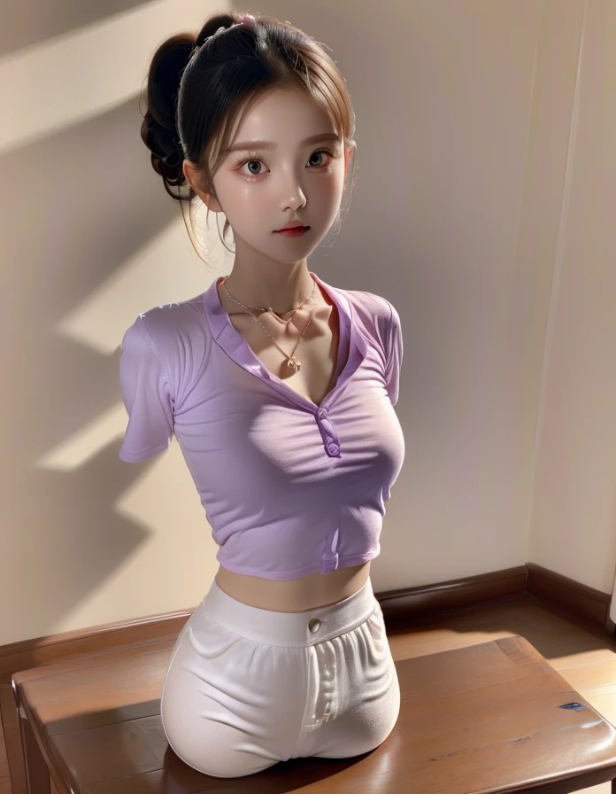 (limbless:1.1), (full body:1.1), (front view), (indoors, blank background:1.5),
(8k, best quality, masterpiece:1.2), (realistic, photo-realistic:1.37), front lighting,(bokeh:1.2),ultra high res, professional lighting, physically-based rendering,
one girl, 1girl, solo, limbless girl, (thin:1.4), (beautiful face, beautiful eyes, perfect female figure),
wearing white button-down shirt with embroidered collar, wearing light purple cropped wide-leg pants with pleated front, wearing necklace with dainty pendant, mouth closed, shy,
(medium breasts:1.3), low ponytail,
medium hair,
<lora:limblessv55-34:0.7>