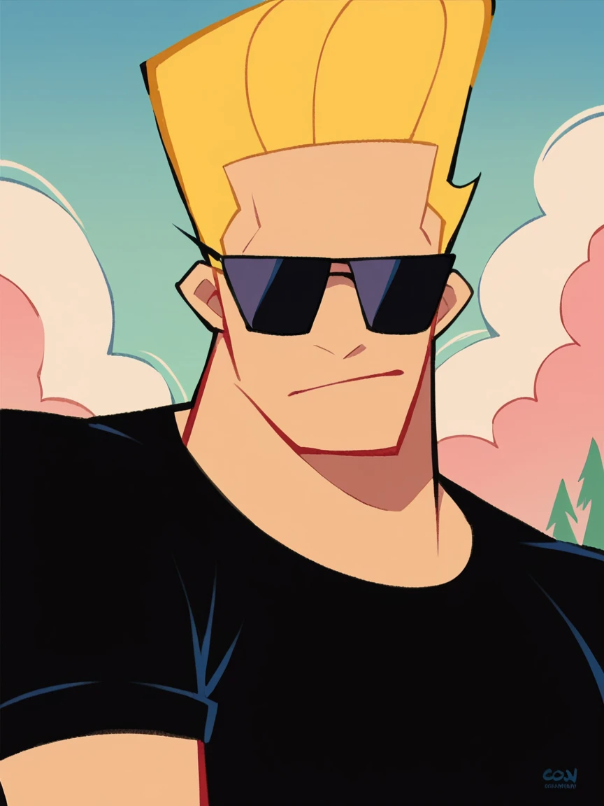 score_9, score_8_up, score_7_up, <lora:JBr4v0XLP:1> jbr4v0, 1boy, solo, blonde hair, black shirt, sunglasses,