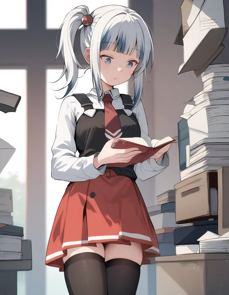 score_9, score_8_up, score_7_up,  score_6_up,  1girl, a girl is reading a letter, pitvinm, side ponytail,standing, 
 <lora:bible_black_uniform_xl_v3:0.8> white shirt, black vest, black thighhighs, red skirt, red necktie
  <lora:aya_style_pony6_v2:1>