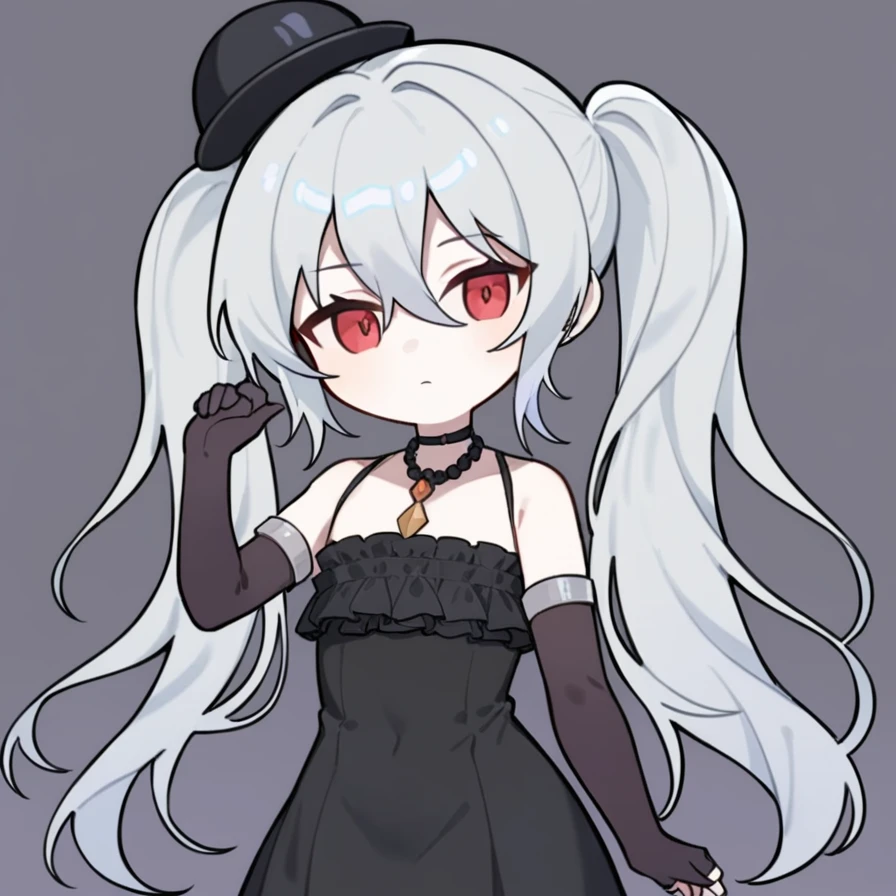 ,orchis,1girl,solo,simple background,white background,grey hair,twintails,,red eyes,chibi,<lora:orchis:0.9>,<lora:Qszb>, masterpiece, best quality, very aesthetic, absurdres