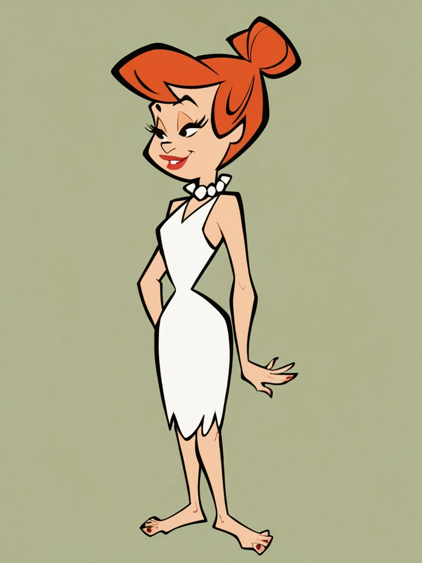 score_9, score_8_up, score_7_up, score_6_up, <lora:fl1ntsXLP:1> fl1nts, barefoot, 1girl, red hair, dress