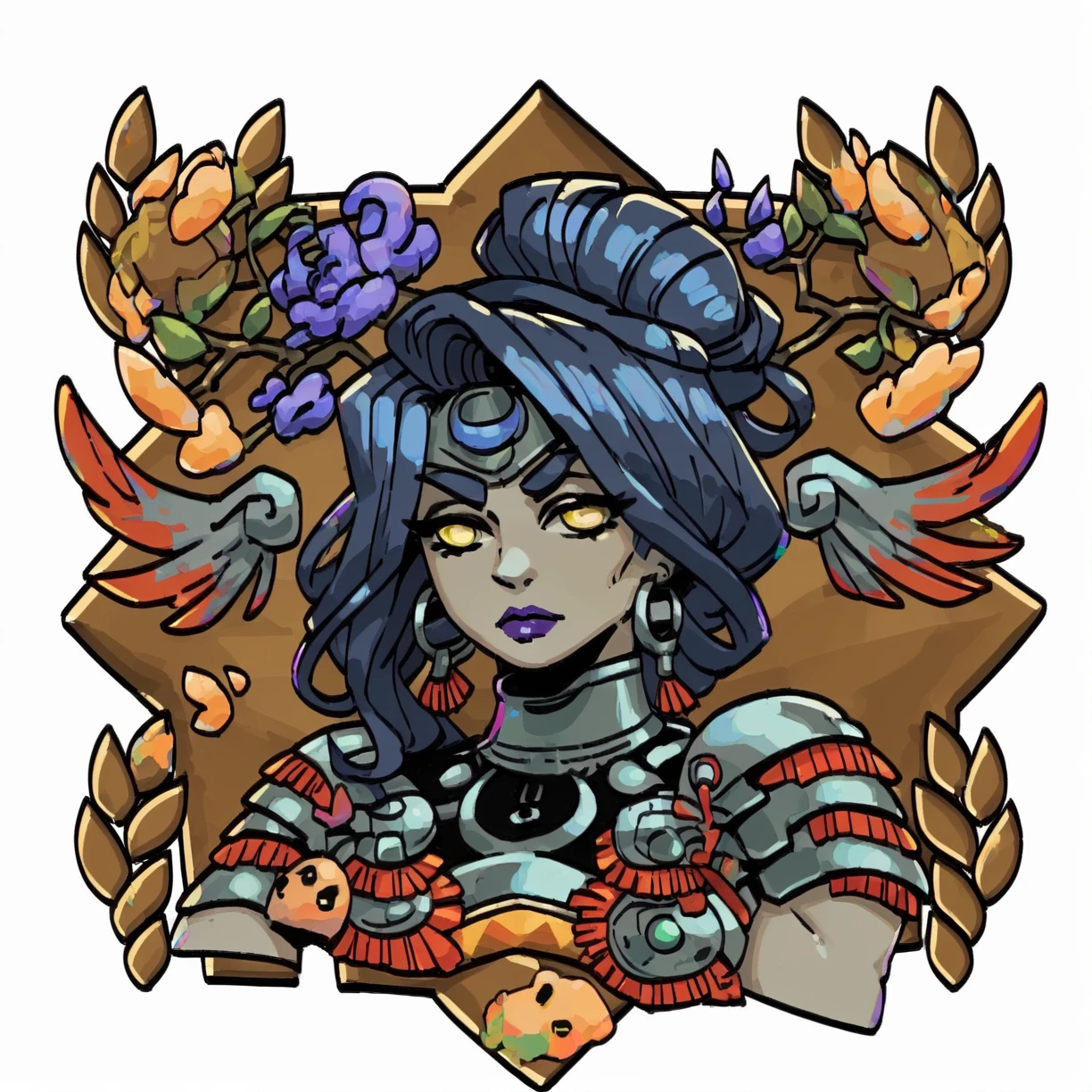 score_9, score_8_up, score_7_up, score_6_up, score_5_up, 1girl, chibiIcon, <lora:hadesChibiIconsPony:1>, <lora:nemesisPony:1> NEMESISHADES, PURPLE LIPS, YELLOW EYES, NEMESISARMOR, SHOULDERWINGS
