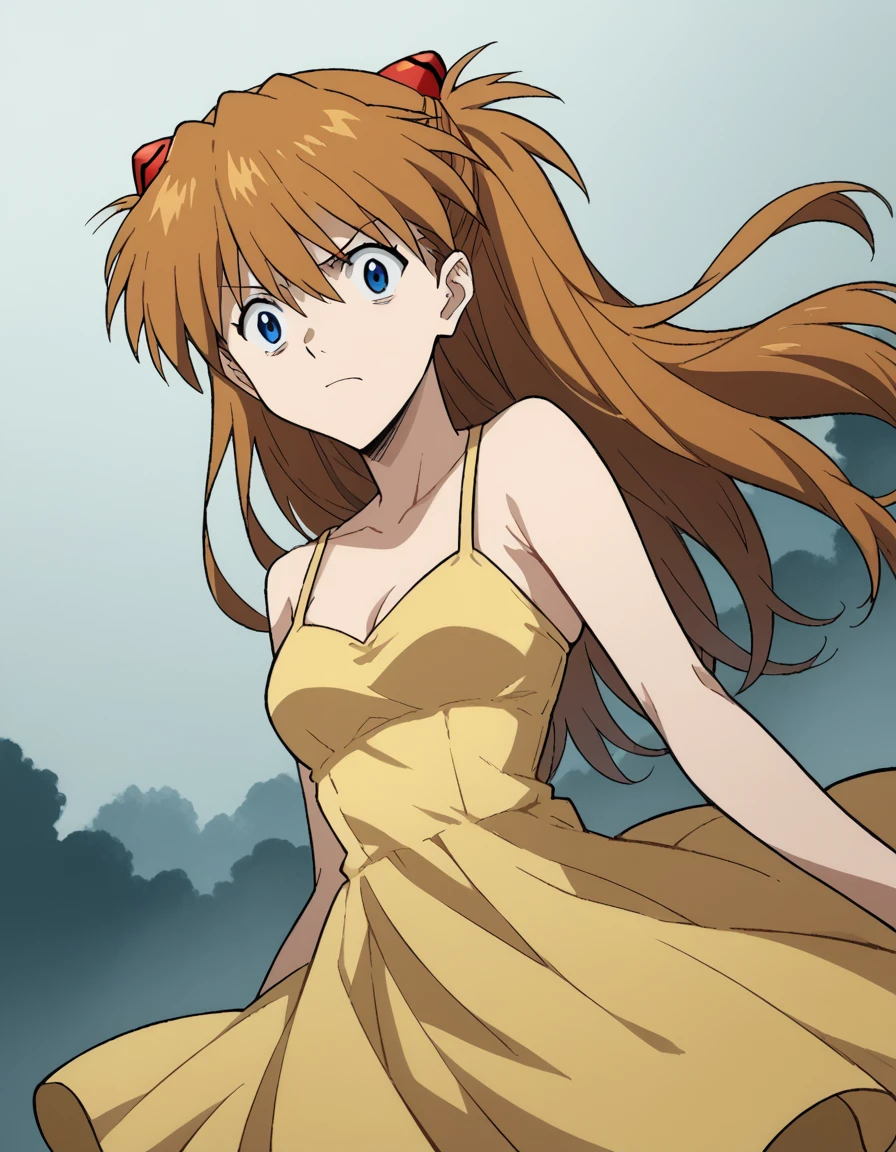 score_9, score_8_up, score_7_up, source_anime,
asukalangley, <lora:asuka-langley-soryu-rebuild-ponyxl-lora-nochekaiser:1>,
asuka langley soryu, long hair, bangs, blue eyes, brown hair, hair ornament,
dress, cleavage, yellow dress, sundress, collarbone, bare shoulders,
scared, <lora:fog-ponyxl-lora-nochekaiser:1>, fog,
looking at viewer, cowboy shot, dutch angle, solo,