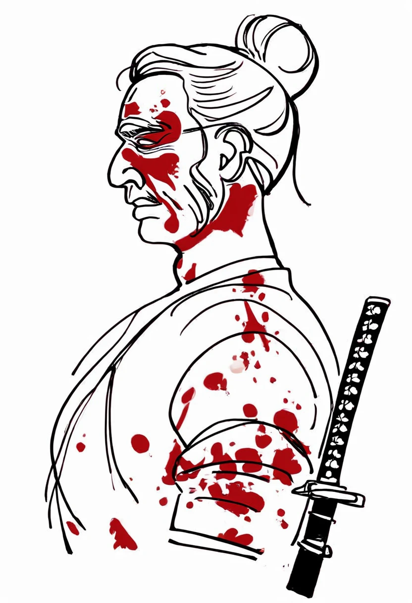 masterpiece,best quality,highly detailed,score_9,score_8_up,score_7_up,score_6_up,
BREAK
<lora:oneLineArtPony1.0:1>,lineart,white background,portrait,
1man,old man, samurai,holding katana,blood,blood splatter,blood on katana,
upper body,japanese armor,hair bun,from side,