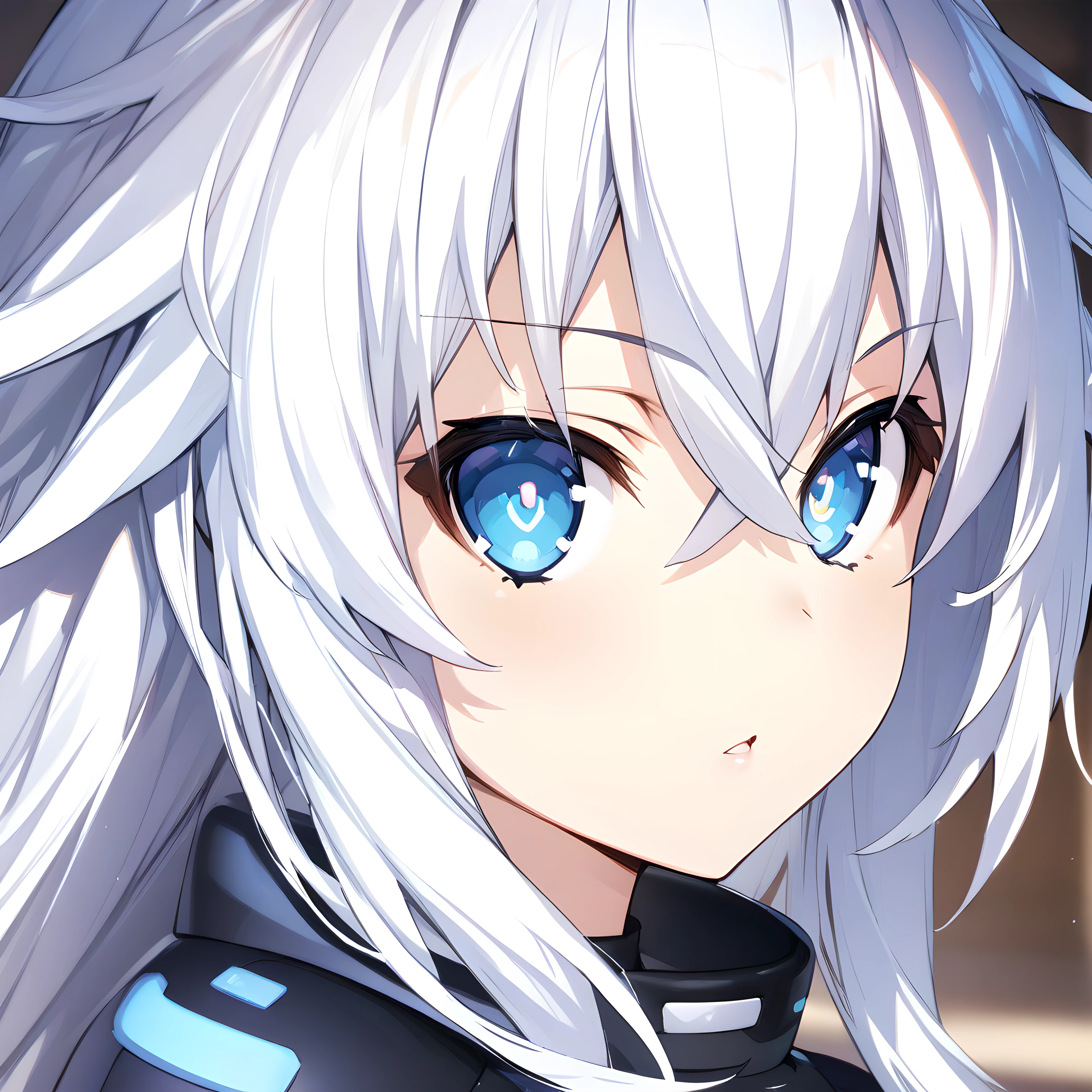 (masterpiece),(best quality),(ultra-detailed),(best illustration),(best shadow),(absurdres),(detailed background),(very aesthetic),  black_heart(neptunia), 1girl, solo, white hair, blue eyes, symbol shaped pupil, power symbol, very close-up, portrait,  <lora:XL-BlackHeart:1>