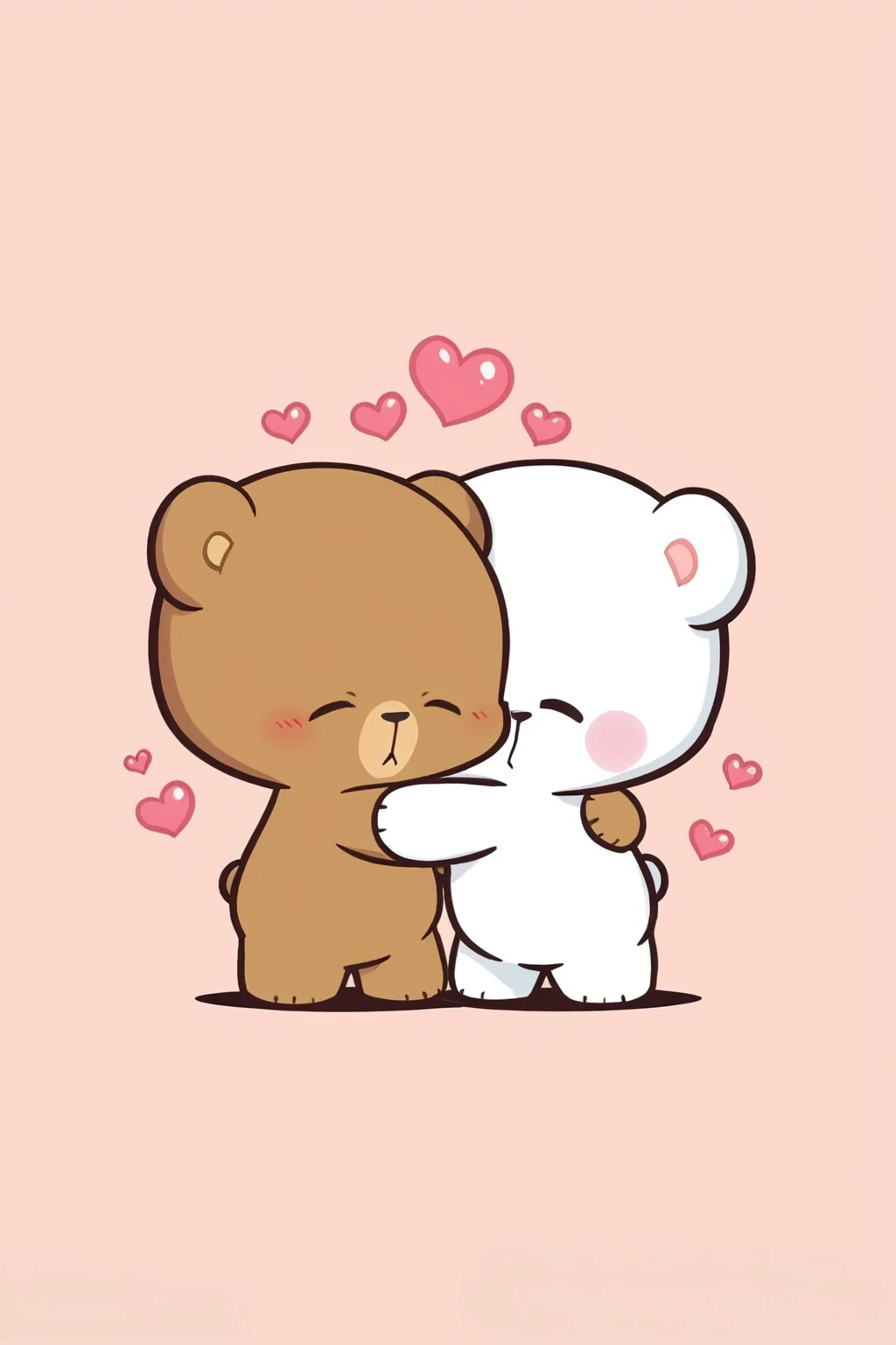 zPDXL, <lora:Character_Milk_and_Mocha:1>, cute, chibi, mocha (brown bear), milk (white bear), simple background, 2boys, hug, heart