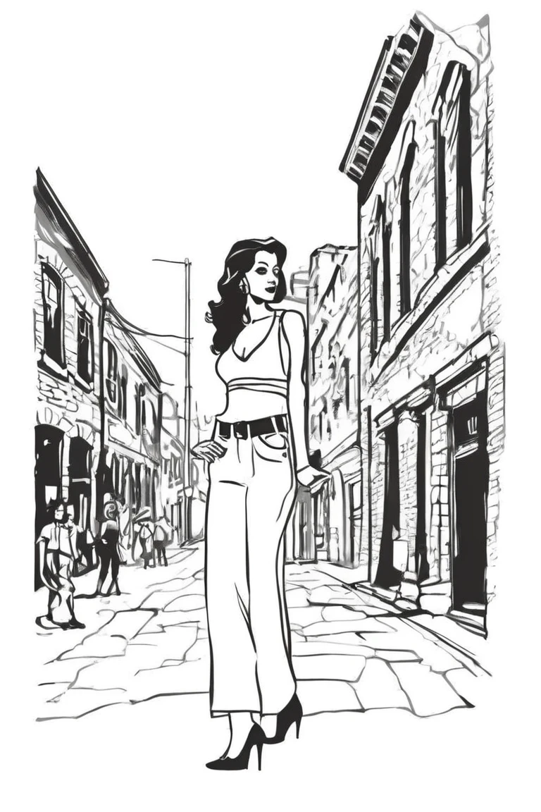 flvcil05 style <lora:style_05_line_art_l2-x_flvcil05_style:1>, woman standing,
stripper, untidy,
Historic downtown and brick buildings,
high quality, masterpiece, highres,